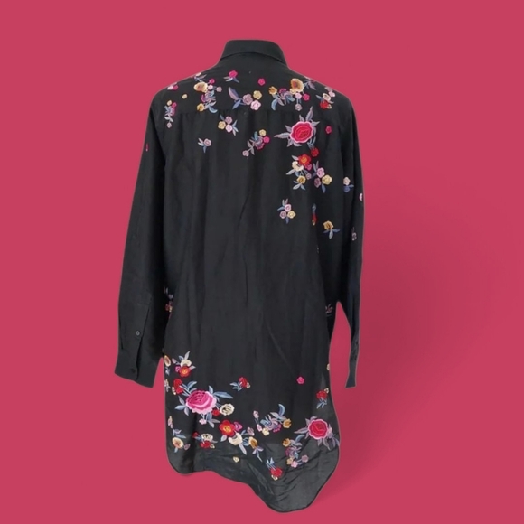 NEW, Zara Black Floral Spanish Shirt Size L - Picture 4 of 7